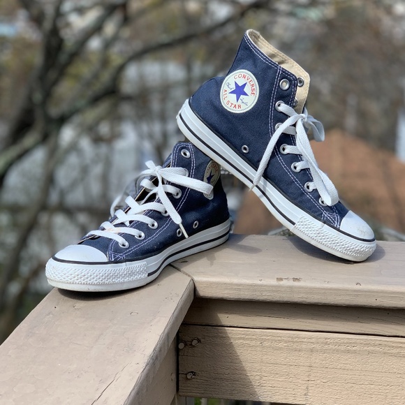 navy high top converse